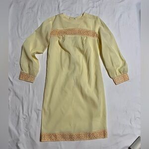 Vintage 50 60 Retro Cottagecore Handmade Yellow LS embroidered Maxi midi